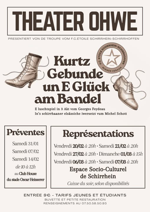 Schirrhein - Théâtre du F.C. Etoile « 𝐊𝐮𝐫𝐭𝐳 𝐆𝐞𝐛𝐮𝐧𝐝𝐞 𝐮𝐧 𝐞 𝐆𝐥𝐮̈𝐜𝐤 𝐚𝐦 𝐁𝐚𝐧𝐝𝐞𝐥 »